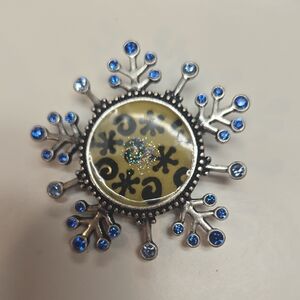 Silver and Blue Snowflake Brooch